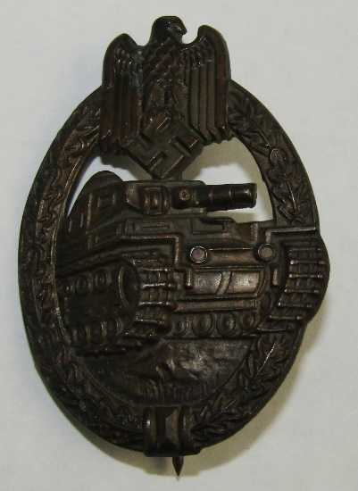 Panzer Tank Badge In Bronze-Textbook Example With Wartime Maker Mark R.S. (Rudolf Souval)