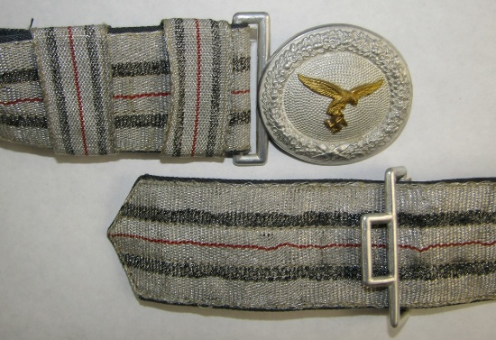 Scarce 1st Pattern Droop Tail Luftwaffe Officer's Buckle With Brocade Belt