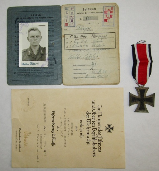 Luftwaffe Flak Battalion Soldier Soldbuch/Iron Cross 2nd Class W/Document Group-D.Niemann COA