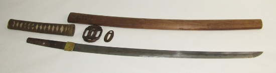 Koto Wakizashi Sword In Samurai Style Mounts-Circa 1500's Blade-Signed "Katsumitsu"