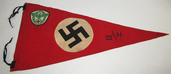 Rare Double Sided Nazi Police Unit/Battalion Pennant/Wimpel