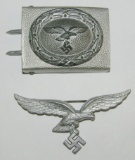 Luftwaffe Officer's Aluminum Alloy Breast Eagle By Assmann-2pc Pebbled Parade Buckle For EM