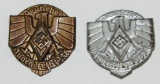 2pcs-1936 & 1937 HJ Silver & Bronze Rally Badge Set-Excellent Condition