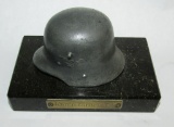 Unique Luftwaffe Officer's Desk Paperweight-Black Marble Base W/Luftwaffe Helmet/1942 Plaque