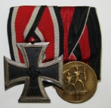 2 Place Parade Mounted WW2 Iron Cross 2nd Class-Sudetenland Annex Medal