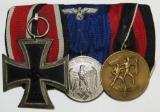 3 Place Parade Mounted WW2 Iron Cross 2nd Class-Wehrmacht 4yr Service And Sudetenland Annex Medals