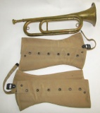 WW2 Period U.S. Army Brass Bugle-Pair Of Size 4 USMC Leggings Dated 1943