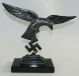 Pre/Early WWII Period Luftwaffe Droop Tail Eagle Large Desk Sculpture W/Black Onyx Marble Base