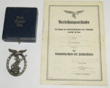 Luftwaffe Flak Badge With Issue Case-Unmarked Example By Gustav Brehmer-Award Document