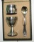 SS Officer's Poached Egg Silver Plate Gift Set With Hinged Case-Engraved SS Runes-WMF Hallmark