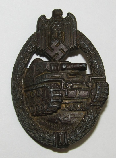 Panzer Assault Badge In Bronze-Maker Marked "1942  A.W.S"