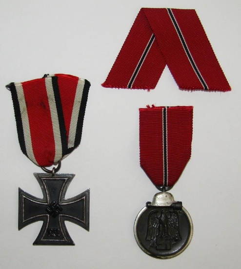 2pcs-WW2 Iron Cross 2nd Class And Eastern Front Medal With Tunic Button Hole Ribbon