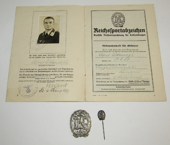 DRL Badge In Silver W/Stickpin-Award Document Named To Luftwaffe Soldier With Photo