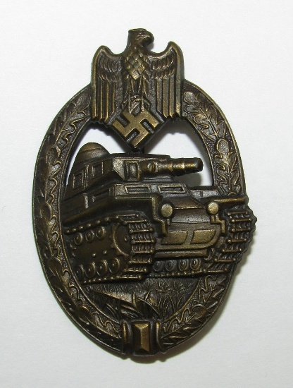 Panzer Assault Badge In Bronze-Maker Marked "A.S." With COA