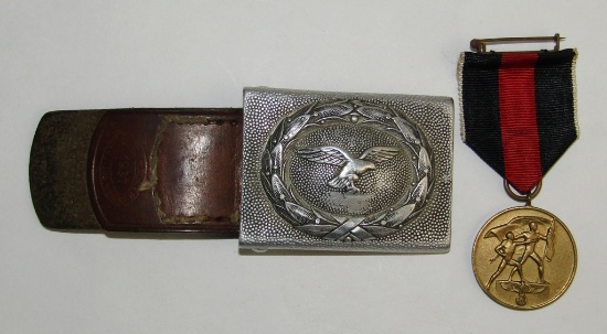 2pcs-Pebbled Aluminum Luftwaffe EM Belt Buckle W/Unit Stamped Tab-Czech Annex Medal