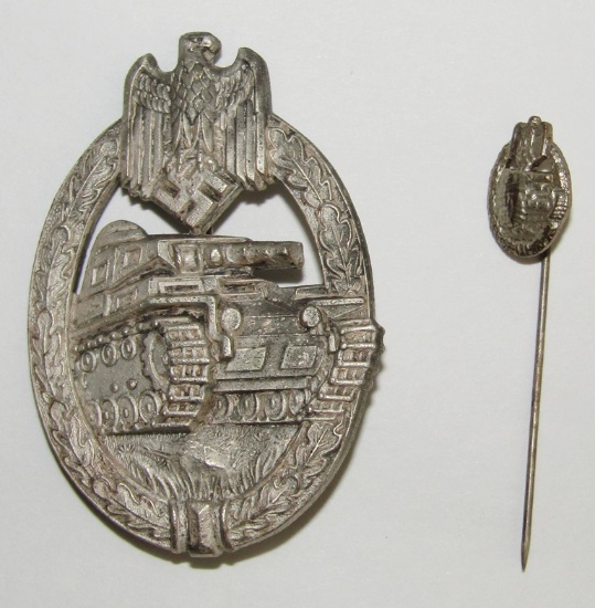 Panzer Assault Badge In Silver With Stickpin-Maker Marked W/Stylized "A" Hermann Aurich W/COA