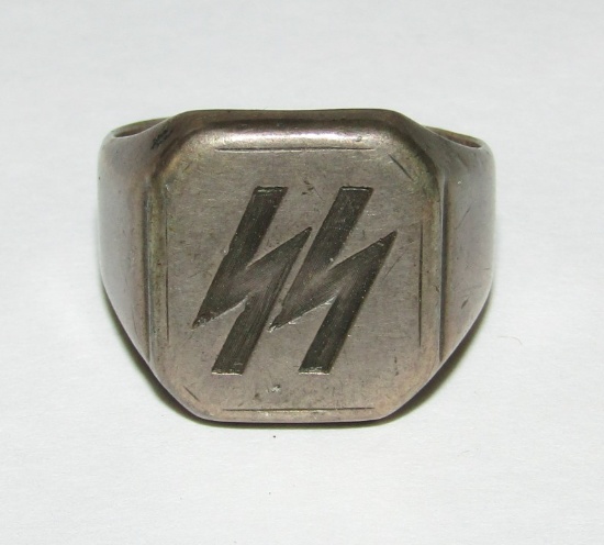 Rare! WWII Period Allgemeine/Waffen SS Finger Ring W/Engraved Runes-835 Silver Hallmark