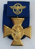 Nazi Police 1st Class 25yr Service Medal On Parade Mount Ribbon W/Embroidered Ribbon Device