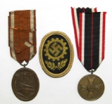 3pcs-West Wall Medal-3rd Class War Merit Medal W/O Swords-DAF Cap Badge