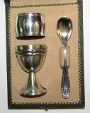 SS Officer's Poached Egg Silver Plate Gift Set With Hinged Case-Engraved SS Runes-WMF Hallmark