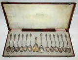WW2/Earlier SS Engraved Silver Plate Coffee/Sugar Spoons Cased Set Of 14pcs