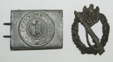 Wehrmacht 2pc Pebbled Zinc Parade Buckle And Infantry Assault Badge In Bronze?