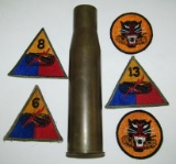 6pcs-WWII U.S. Tank Destroyer/Armored Division Patches-37mm Shell Casing