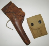 Pre/Early WW1 U.S. Officer's Unit Stamped Cavalry Officer's Revolver Holster-.45 Magazine Pouch