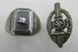 2pcs-1939/1940 German Soldier Trench Art  Ring-Large Size-WW1 German Veteran Pin