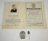 DRL Badge In Silver W/Stickpin-Award Document Named To Luftwaffe Soldier With Photo