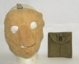 2pcs-WW2 Period U.S. Army Rare Chamois Mask-.45 Clip Pouch-Both Dated 1943