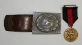 2pcs-Pebbled Aluminum Luftwaffe EM Belt Buckle W/Unit Stamped Tab-Czech Annex Medal