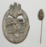 Panzer Assault Badge In Silver With Stickpin-Maker Marked W/Stylized 