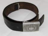Early Wehrmacht EM Aluminum Buckle W/Leather Belt-Belt Is Named/Unit Marked