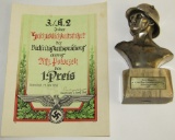 WW2 Wehrmacht Award Statue With Award Document-1st Place In Skilled Driving-1939 Dated