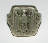 WW2 Period German Eagle W/Swastika Silver Finish Ring