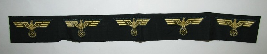 Uncut Bevo Embroidered Strip Of 5 WW2 Period Coastal Artillery M43/Garrison Cap Eagles