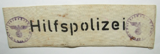 Scarce Early 3rd Reich "Hilfspolizei" Lower Sleeve Armband For Auxiliary SS/SA Police Units