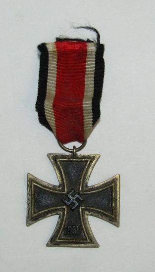 Combat Worn Iron Cross 2nd Class W/Ribbon-Hanger Ring Stamped "44" (Jakob Bengel, Idar/Oberstein)