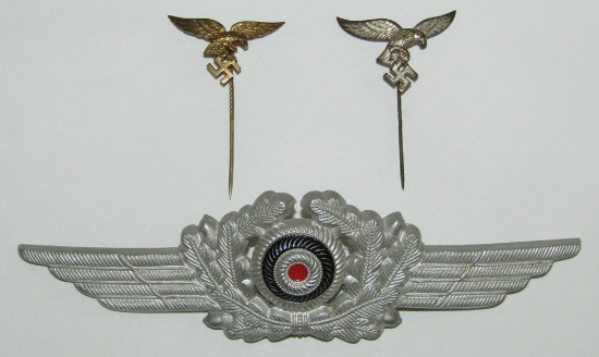 3pcs-Luftwaffe Visor Cap Wreath-Gold And Silver Finish s Eagle Stickpins