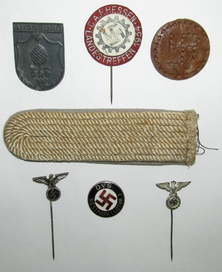7pcs-Early 3rd Reich Misc. Insignia-SA Hauptsturmfuhrer Shoulder Board-Stickpins Etc.