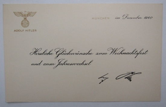 Rare Adolf Hitler December 1940 Dated Christmas/New Years Greeting Card