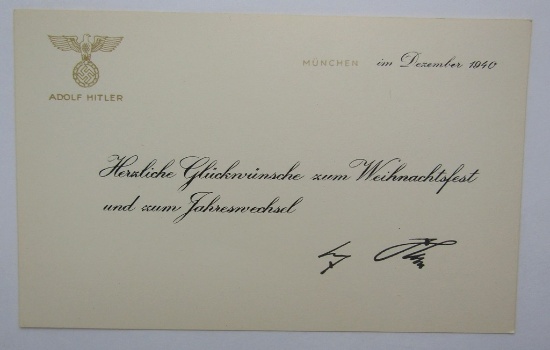 Rare Adolf Hitler December 1940 Dated Christmas/New Years Greeting Card