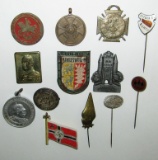 13pcs-Misc WW1/WW2 German Stickpins-Rally Badges-WHW, NSBO, Kriegs Flag Etc.