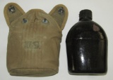 Scarce WW2 Period U.S. Soldier Porcelain Canteen With Canvas Cover-Both Dated 1942