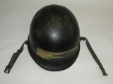 WW2 Period USN? Dark Blue Paint M1 Helmet W/Combat Stripe-Front Seam/Swivel Bale