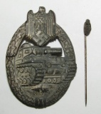 2pcs-Panzer Assault Badge In Silver W/Stickpin- 