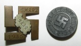2pcs-Scarce 1. März. 1935 Saar Badge By Deschler. 