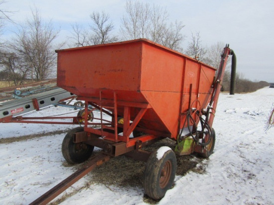 MN Model 250 Gravity Box with Extensions on MN 10 Ton Wagon, Flotation Tire