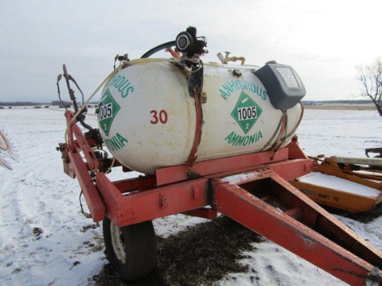 500 Gallon Anhydrous Tank on 7 Shank Cart, Flow Valve Meter, Sit up for 6 R